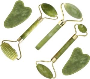 Jade Roller & Gua Sha Set 5 in 1 Facial Massager Tools – Jade Gua Sha Facial Massager Set with Roller for Face Sculpting & Skin Care