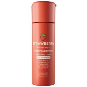 Strawberry® Brightening Hyperpigmentation Cream- Kojic Acid Cream – Skin Lightening Treatment with Glycolic – & Tranexamic Acid & Niacinamide for Face, Body & Intimate Area – Dark Spot Remover – 4 oz