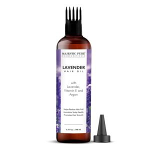 Majestic Pure 100% Pure Lavender Oil with Vitamin E for Hair Care, Strengthening, Nourishing, and Volumizing Formula with Vitamin E & Argan Oil – Non GMO Verified, 6.7 Fl Oz