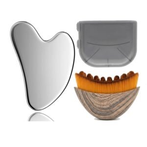 Stainless Steel Gua Sha Tool & Lymphatic Drainage Face Brush Set, Facial Massage Kit for Jawline Sculpting Puffiness Lifting Relaxation, Contour Face Brush with Storage Case for Women EDCBMB