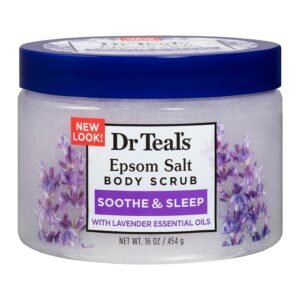 Dr Teal’s Pure Epsom Salt Body Scrub, Soothe & Sleep with Lavender Essential Oils, 16 oz
