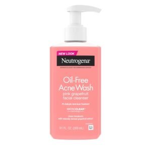 Neutrogena Oil-Free Acne Wash Pink Grapefruit Facial Cleanser – with Salicylic Acid for Clear Skin, Daily Face Wash for Oily & Acne-Prone Skin, Deep Cleansing Treatment, 9.1 fl. oz. Bottle