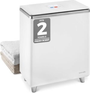 SereneLife Luxury Rectangle Towel Warmer – Spa & Bathroom Heater with Custom Fragrance, Auto Shut-Off, Fits 2 large Towels, Blankets, Bathrobes, PJ’s – Perfect Gift for Him & Her (Silver)
