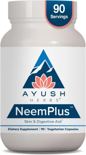 Ayush Herbs Neem Plus – Digestive Health for Women & Men, Gut Support Supplement for Stomach & Skin Health, Immune Support – 90 Servings