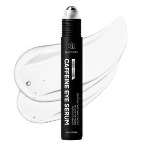 RAZONIX Eye Roller for Puffy Eyes, Caffeine Under Eye Serum for Dark Circles, De-Puffing Treatment for Men and Women, 0.5 Fl Oz (Medium, Unscented)