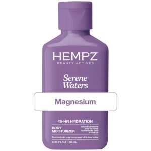 Hempz Mini Magnesium Body Lotion for Sleep & Relaxation, Hydrating Lotion with Arnica, & Shea Butter, Calming Nighttime Moisturizer for Muscle Relief & Soft Skin, Serene Waters Scent, 2.25 oz