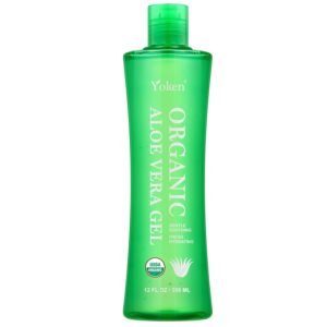 Yoken USDA Certified Organic Aloe Vera Gel 12oz, 99% Pure Aloe Vera Juice, Gel-to-Water Texture, Alcohol Free, No Added Fragrance, Face Body Hair Care, Cooling & Refreshing Summer Skincare