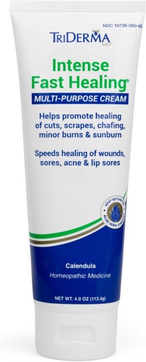 TriDerma Intense Fast Skin Healing Cream for Hard-to-Heal Skin Irritations, Sores, Rashes, Dry, Cracked Hands, Cuts, Chafing, Burns, Scrapes – First Aid Kit Essential – FSA Eligible – 4.0 oz Tube