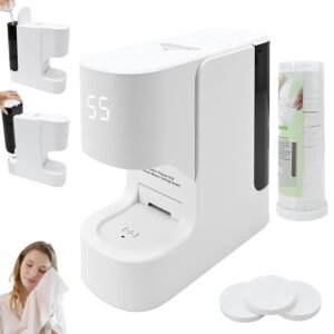 Hot Face Towel Warmer with Voice Alert – 5-Second Fast Heating & Automatic Dispenser, Constant 55°C (131°F) Temperature Control, Includes 20 Compressed Towels (Towel Machine)
