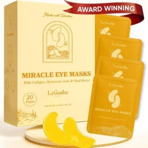 LE GUSHE Gold Under Eye Patches for Puffy Eyes and Dark Circles (20 Pairs) – Hydrating Collagen Under Eye Masks with Snail Mucin – Soothing Puffy Eyes Treatment for Women & Men – Bridesmaid Gifts