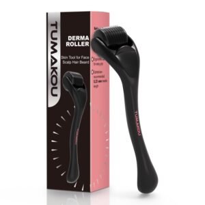 Derma Roller – TUMAKOU Microneedling Microneedle Roller for Face Scalp Hair – Beard Micro Needling Derma Roller at Home for Women and Men (Black)
