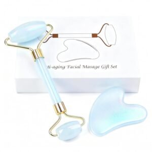Jade roller and gua sha, facial roller, women’s skincare tool, self-care gift, face, eye, neck massager, relieves fine lines and wrinkles, aventurine, opal, rose quartz