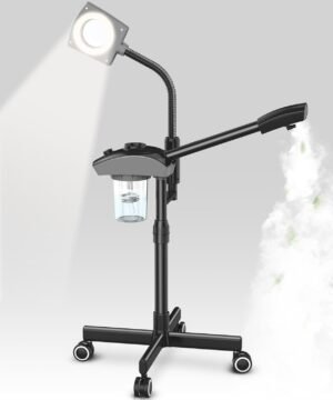 TASALON Professional Ionic Facial Steamer, 2-in-1 Face Steamer for Facial with 5X Magnifying Foldable Arm, Mist Face Steamer Salon Spa Beauty Skin Care Equipment, Aroma Therapy Nozzle Included- Blcak