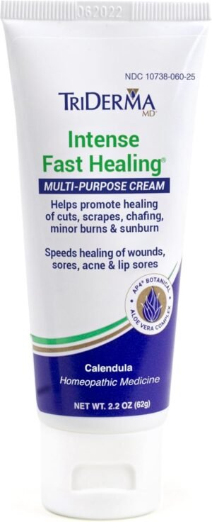 TriDerma Intense Fast Skin Healing Cream for Hard-to-Heal Skin Irritations, Sores, Rashes, Dry, Cracked Hands, Cuts, Chafing, Burns, Scrapes – First Aid Kit Essential – FSA Eligible – 2.2 oz