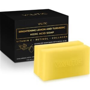 VALITIC Brightening Lemon & Turmeric Kojic Acid Soap with Vitamin C, Retinol, Collagen – Original Japanese Complex Infused with Hyaluronic Acid, Vitamin E, Shea Butter – Dark Spot Corrector (2 Pack)
