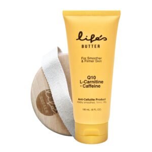 LIFE’S BUTTER Anti-Cellulite Cream – 100% Natural – Made in USA – Cruelty-Free Hypoallergenic – Best Cellulite Reduction – Skin Firming + Tightening for Women L-Carnitine + CoQ10 – 6oz + Body Brush