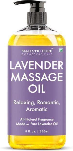 MAJESTIC PURE Lavender Massage Oil for Massage Therapy – Refreshing, and Relaxing – Natural Oils with Lavender Essential Oil – for All Skin Types – Men and Women Massage Lotion – 8 fl oz