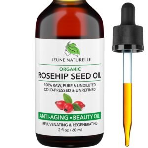 Jeune Naturelle Rosehip Oil – Pure, Virgin, Cold Pressed – From Whole Berries (Pulp & Seeds), Natural Deep Orange Hue for Intensive Skin Repair – Undiluted Organic Rosehip Seed Oil, 2 oz