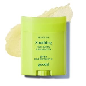 GOODAL Heartleaf Soothing Quick Sliding Sunscreen Stick, Broad Spectrum SPF 50, Lightweight Korean Sun Stick for Face & Body, Non-Sticky for Reapplication Over Makeup, Reef-Friendly, Vegan, 0.77 Oz