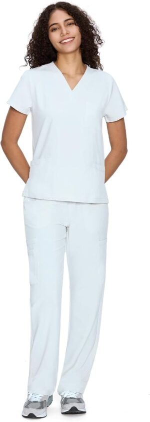 COZYFIT Scrubs for Women Set Medical Uniform – V-Neck Top & Straight Leg Pants with 9 Pockets, Unisex Workwear COZY SCRUBS