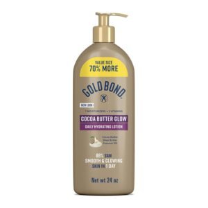 Gold Bond Cocoa Butter Glow Daily Hydrating Lotion with Cocoa Shea Butter & Coconut Oil, Exfoliating and Moisturizing Lotion for Dry Skin, 24 oz