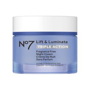 No7 Lift and Luminate Triple Action Fragrance-Free Night Cream – Anti-Wrinkle Collagen Peptide Brightening Moisturizer with Hyaluronic Acid, Hibiscus, and Vitamin C (50ml)