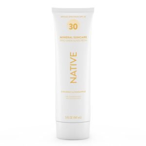 Native Sunscreen SPF 30, Zinc Oxide Dermatologist Tested Suitable for Sensitive Skin & Hawaii Compliant, 5 Ounces | Pineapple & Coconut Scent Sun Protection Lotion, Lightweight & Smooth