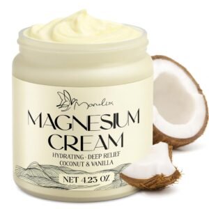 Magnesium Cream for Sleep – Topical Magnesium for Women, Muscle Relaxation, Calm, Moisturizing with Coconut Oil, Shea Butter & Hyaluronic Acid, 4.23 OZ, Safe for Kids (4.23 Ounce, Coconut)