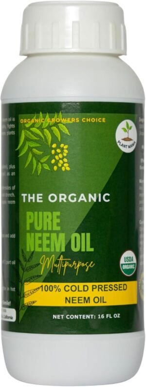 Organic 100% Cold Pressed Neem Oil (16 Fl Oz) – Pure Neem Oil for Hair, Skin, Nails, Pets, Indoor & Outdoor Plants & Garden – Unrefined, All Natural Concentrated, Mutlipurpose