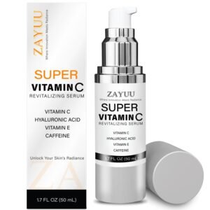Super Vitamin C Face Serum for Mature Skin: Hydrating Brightening Formula – Vitamin C, Hyaluronic Acid, Vitamin E, Caffeine – Face Lift Serum for Wrinkles, Dark Spots – 1.7 fl. oz.