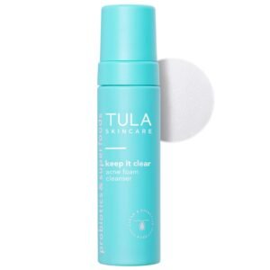 TULA Skin Care Keep It Clear – Acne Foam Cleanser, Contains Salicylic & Azelaic Acid & prebiotics, Clears & Soothes Acne, Brightens Past Blemish Marks, 6.3 fl oz.