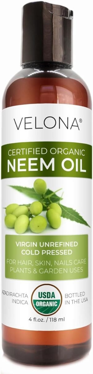 velona Neem Oil USDA Certified Organic – 4 Fl Oz | 100% Pure and Natural Carrier Oil | Virgin, Unrefined, Cold Pressed | Hair, Body and Skin Care | Use Today – Enjoy Results