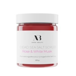 Amira Beauty Dead Sea Salt Body Scrub | Foaming Shower Scrub with Organic Essential Oils | Exfoliates and Moisturizes Skin | 7 OZ (Rose & White Musk)