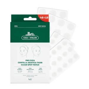 VT COSMETICS Pro Cica Pimple Patches (66 Count) – Hydrocolloid Acne Patches with Centella for Calm & Repair, Invisible Zit Stickers for Face & Blemish Spot Treatment, 2 Sizes, Korean Skincare