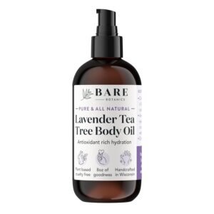 BARE BOTANICS 8 oz Moisturizing Lavender Tea Tree Body Oil – 100% Pure & Natural for Skin & Nails – Perfect for Moisturization – Vegan, Cruelty Free & Naturally Scented Hair Oil