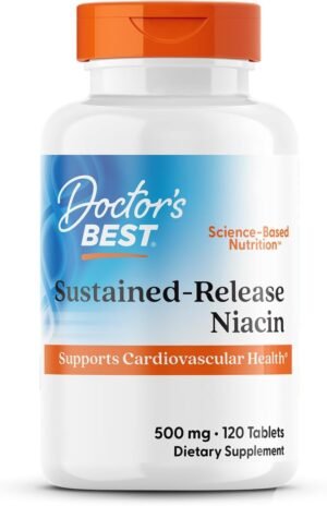 Doctor’s Best Niacin 500 mg Extended Release Supplement for Men & Women – Minimizes Skin Flush, Niacin as Nicotinic Acid 500mg, Cardiovascular Health Support, Gluten Free, Vegan, Non GMO – 120 Tablets