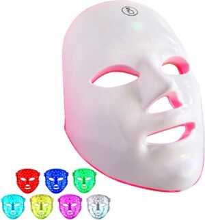 LED Face Mask Light Therapy, 7+1 Modes Portable Red Light Therapy for Face, Rechargeable, Blue & Red Light Mask, LED Facial Skin Care Mask At Home & Travel