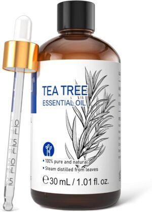 HIQILI Tea Tree Oil for Skin, Hair, Toenail, Add to Shampoo, Body Wash, Soap, Foot Soak – 1.01 Fl Oz