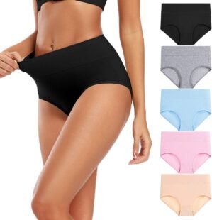 Molasus Women’s Cotton Underwear High Waisted Full Coverage Ladies Panties (Regular & Plus Size)