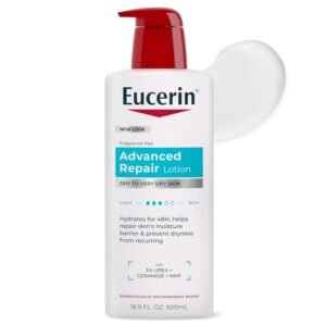 Eucerin Advanced Repair Lotion, Urea Enriched, Unscented Body Lotion for Dry Skin With Triple Moisturizing Complex, 16.9 FL OZ Bottle