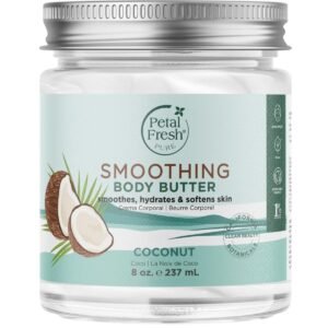 Petal Fresh Pure Smoothing Coconut Body Butter, Organic Argan Oil, Shea Butter, Intense Hydration, For All Skin Types, Natural Ingredients, Vegan and Cruelty Free, 8 oz