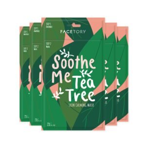 FACETORY K Beauty Face Mask Skin Care – Soothe Me Tea Tree 2-Step Sheet Mask with Tea Tree Extract & Chamomile + Soothing Ampoule | Skin Calming, Acne Clearing (5 Pack)