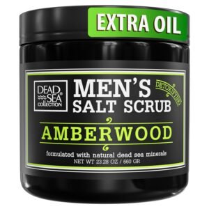 Salt Body Scrub Amberwood For Men – Moisturizes, Exfoliates & Nourishes Skin – Cleanses & Detoxifies with Dead Sea Minerals – Dead Sea Collection – 23.28 OZ