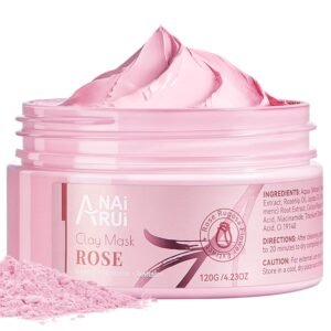 ANAI RUI Rose Facial Mask, Deep Cleansing, Clay Mask with Kaolin Pink Clay, Gifts for Women, Niacinamide, Collagen, Hyaluronic Acid for Moisturizing & Smooth Skin, Pores Minimizers, 4.23Oz