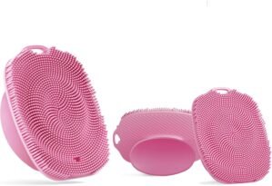 3 PCS Face and Body Scrubber, Soft Silicone Face Exfoliator with Suction Cup for Man and Women Deep Skin Clean (Body Scrubber + Face Scrubber Pink)