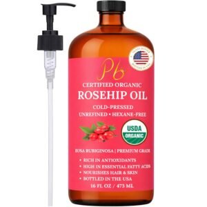 Rosehip Oil – USDA Organic 100% Pure, Cold-Pressed & Unrefined, Rosehip Oil for Face, Skin & Hair– Helps Reduce the Appearance of Fine Lines & Wrinkles – Rose Hip Seed Oil16 fl oz Glass Bottle