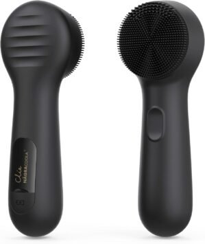 Silicone Face Scrubber, NågraCoola CLIE 2.0 Facial Cleansing Brush, Rechargeable, Waterproof Face Scrub Brush for Cleansing, Exfoliating, Massaging, Electric Facial Exfoliator for Women & Men – Black