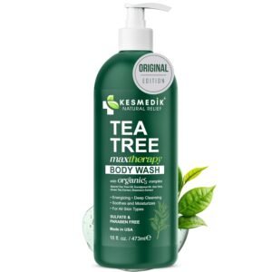 KESMEDIK Tea Tree Body Wash MaxTherapy, Itchy Skin Relief, Tea Tree Oil Soap, Soothes Jock Itch, Athlete’s Foot, Ringworm, Eczema, Psoriasis & Sensitive Skin, Men & Women, 16 fl oz, Original Edition