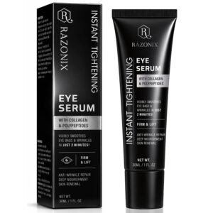 RAZONIX Instant Eye Tightening and Lifting Serum, with Hyaluronic Acid and Caffeine, for Under Eye Bags, Puffiness, Dark Circles, and Wrinkles, Serum Form, 0.5 fl oz (Medium, Unscented)