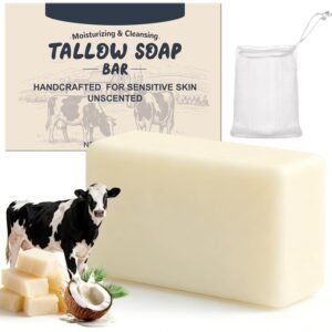 Beef Tallow Soap Bar, All Natural and Organic Grass Fed Tallow Soap, Moisturizing Face & Body Wash for Dry, Itchy, Sensitive Skin, Deep Cleansing Handmade Bath Soap for Adults, Kids – 1 Pack